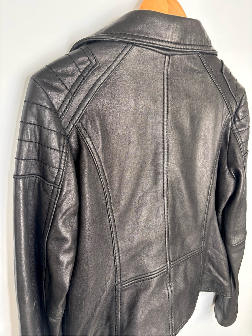 Michael Kors Black Leather Asymmetric Zip Moto Jacket M - Picture 9 of 11